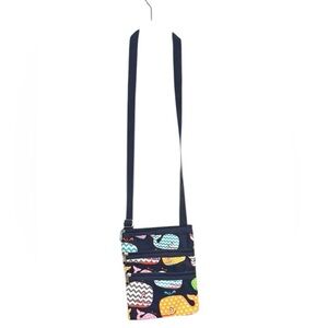 NGil Crossbody Navy Blue & yellow whale/whales 3 Zipper Bag NWOT